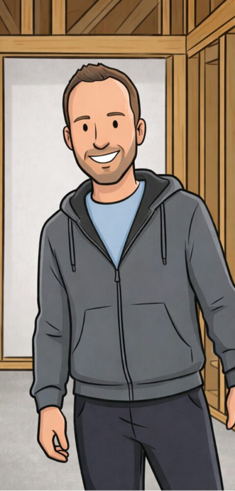 An illustrated portrait of Josh, a construction professional at Onyx Builders, representing expert project management and home building services.