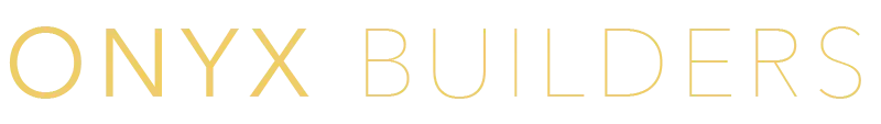 Onyx Builders official logo in gold, representing luxury custom home building and general contracting in Lehi, Utah.